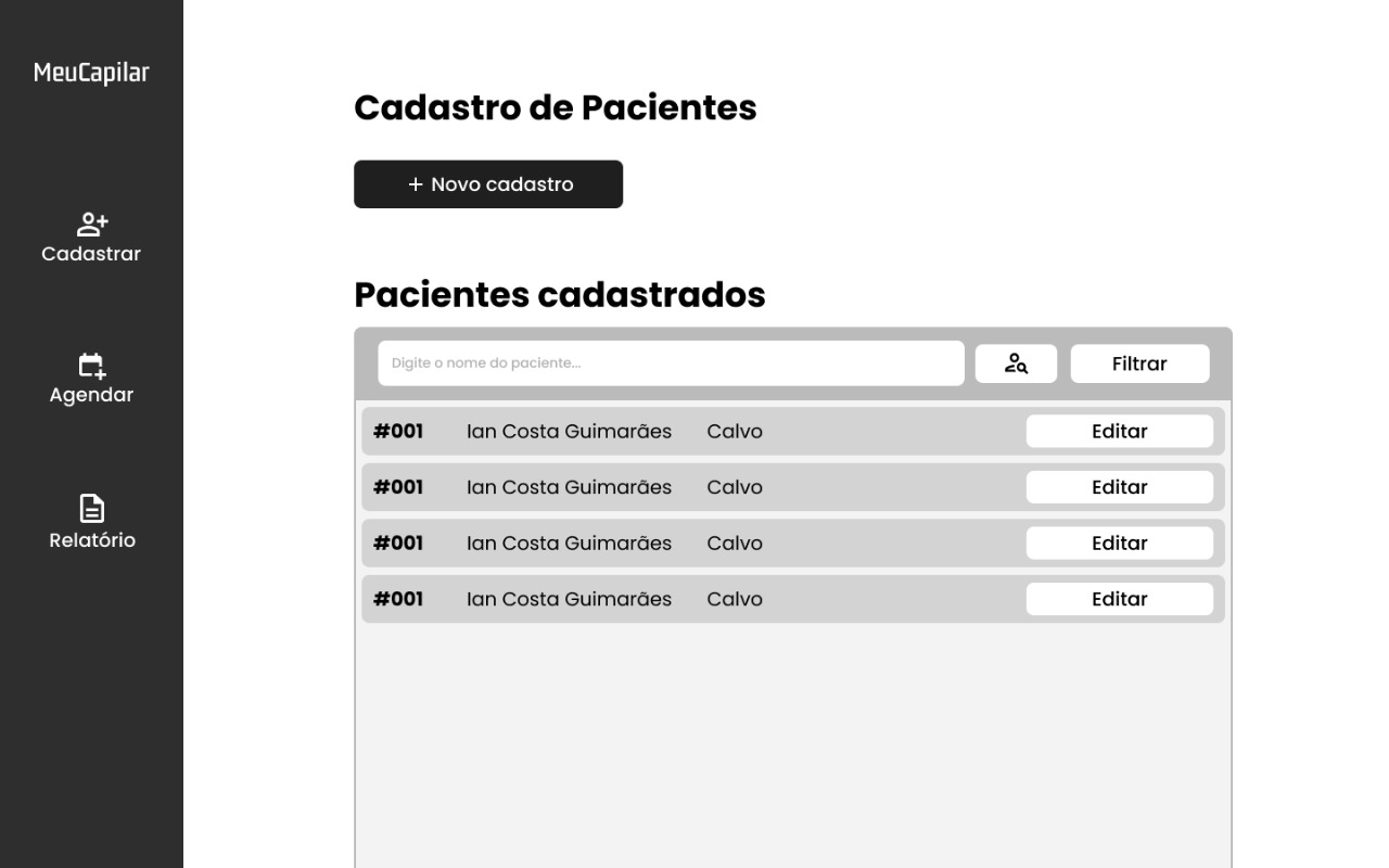 wireframe de Listagem de Pacientes