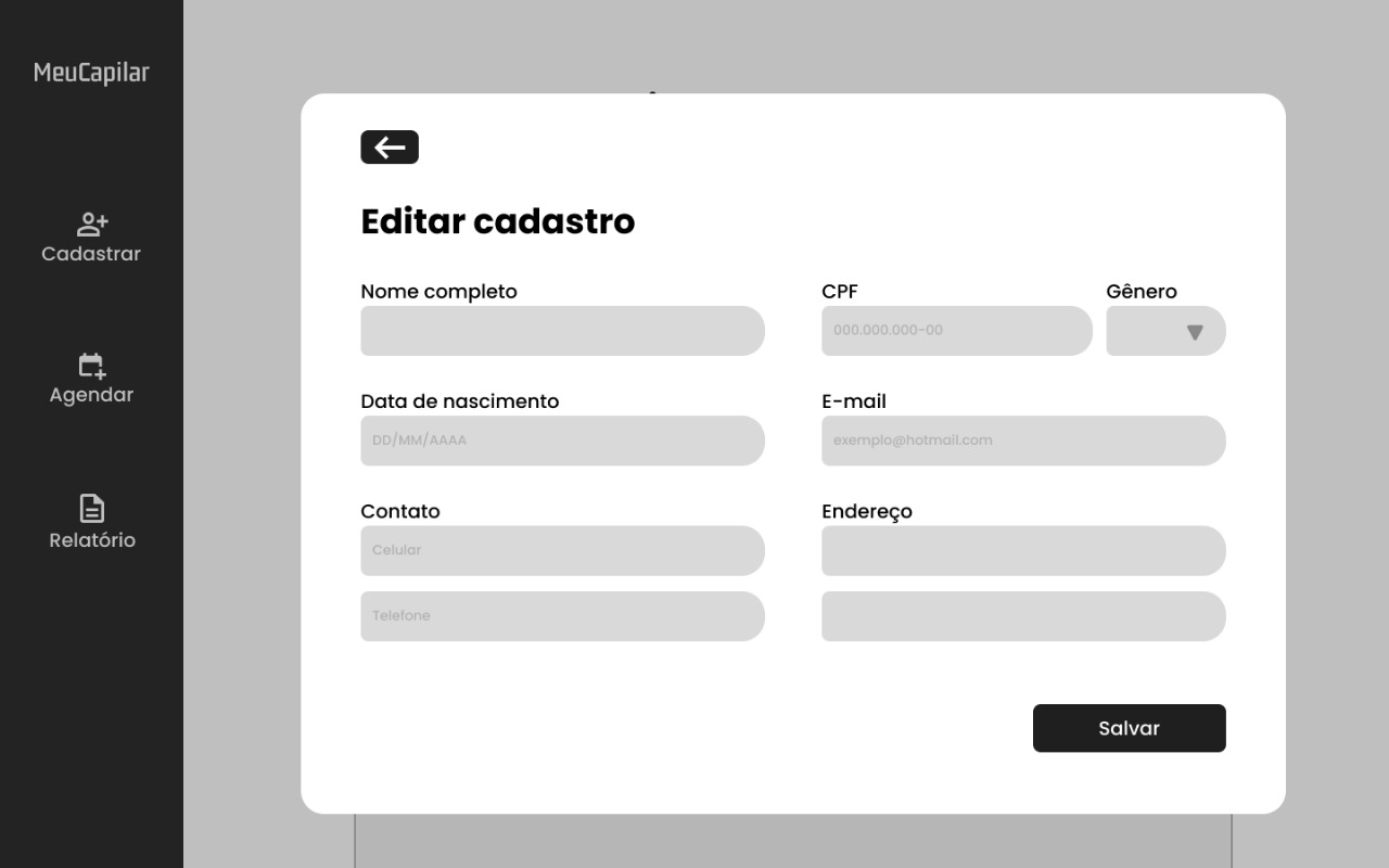 Wireframe de editar cadastro