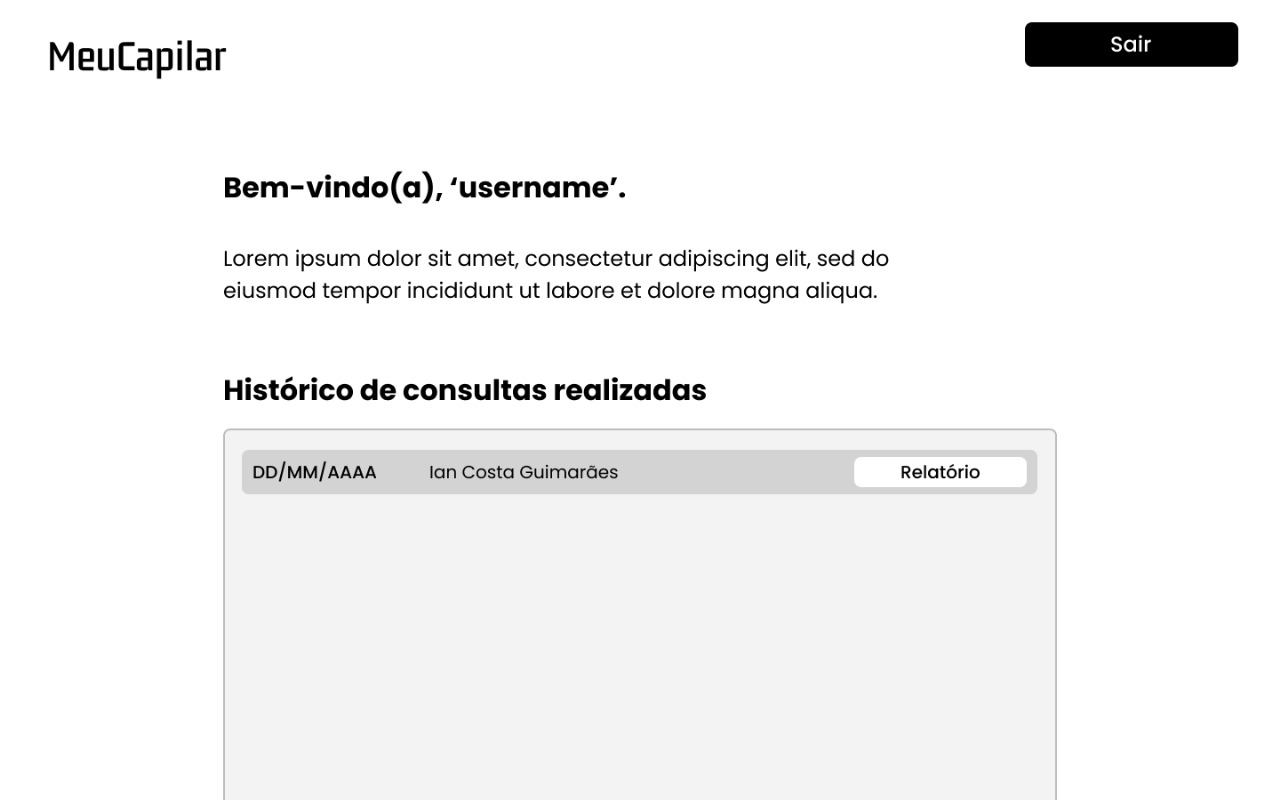 Wireframe de Dashboard Inicial