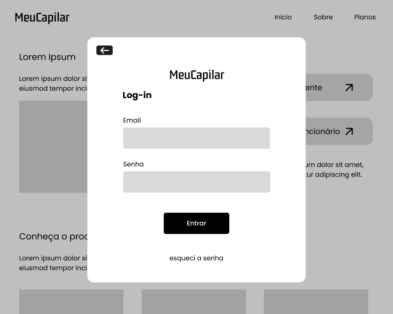 Wireframe de Log-in