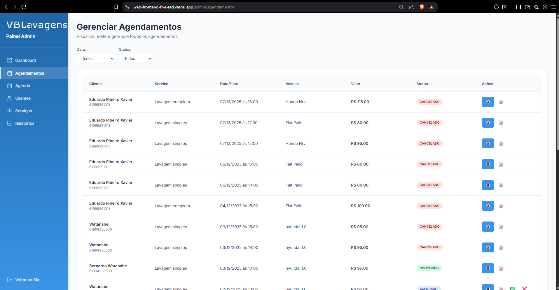 Admin – Agendamentos (versão final)