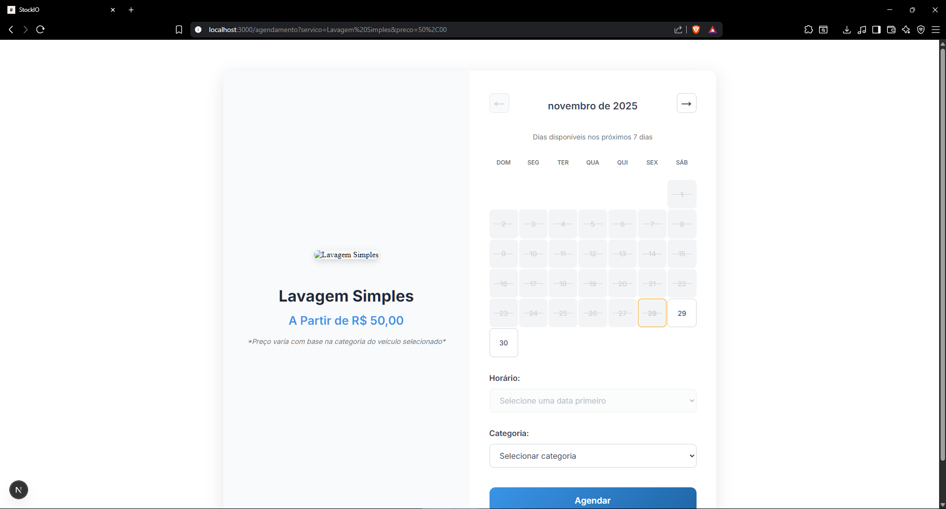 Lavagem simples no protótipo