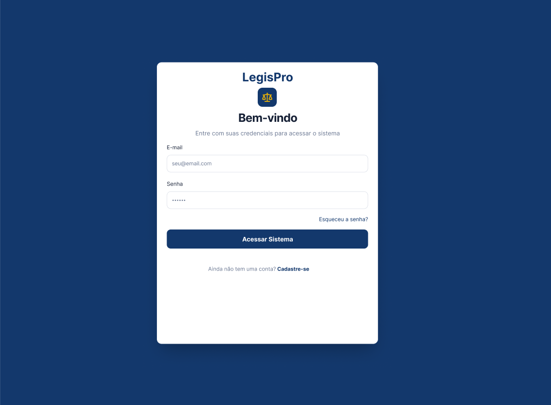 Print do protótipo da tela Login do LegisPro