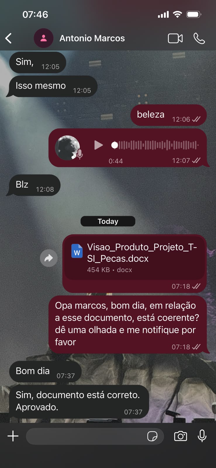 Aprovação do documento de Visão de Produto e Projeto pelo cliente.