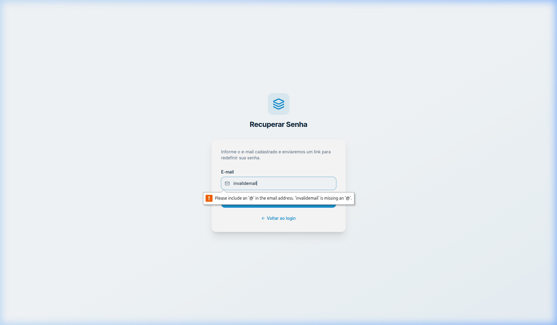 Evidência de Exceção - Formato de E-mail Inválido