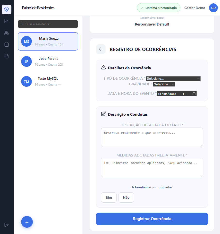 US07 - Registrar, editar e consultar ocorrências clínicas do residente