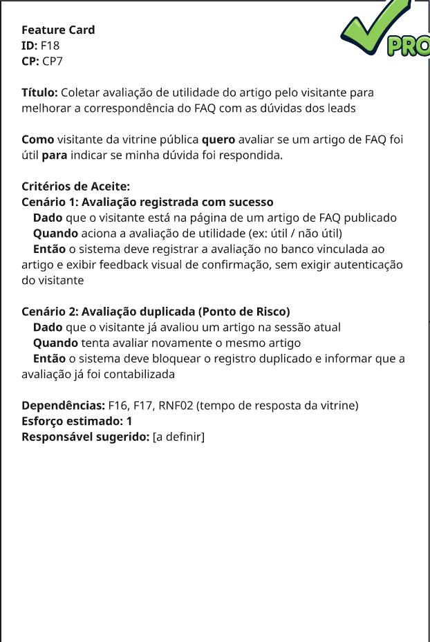 Feature Card inicial — F18
