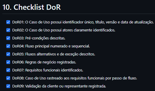 Checklist DoR da UC13