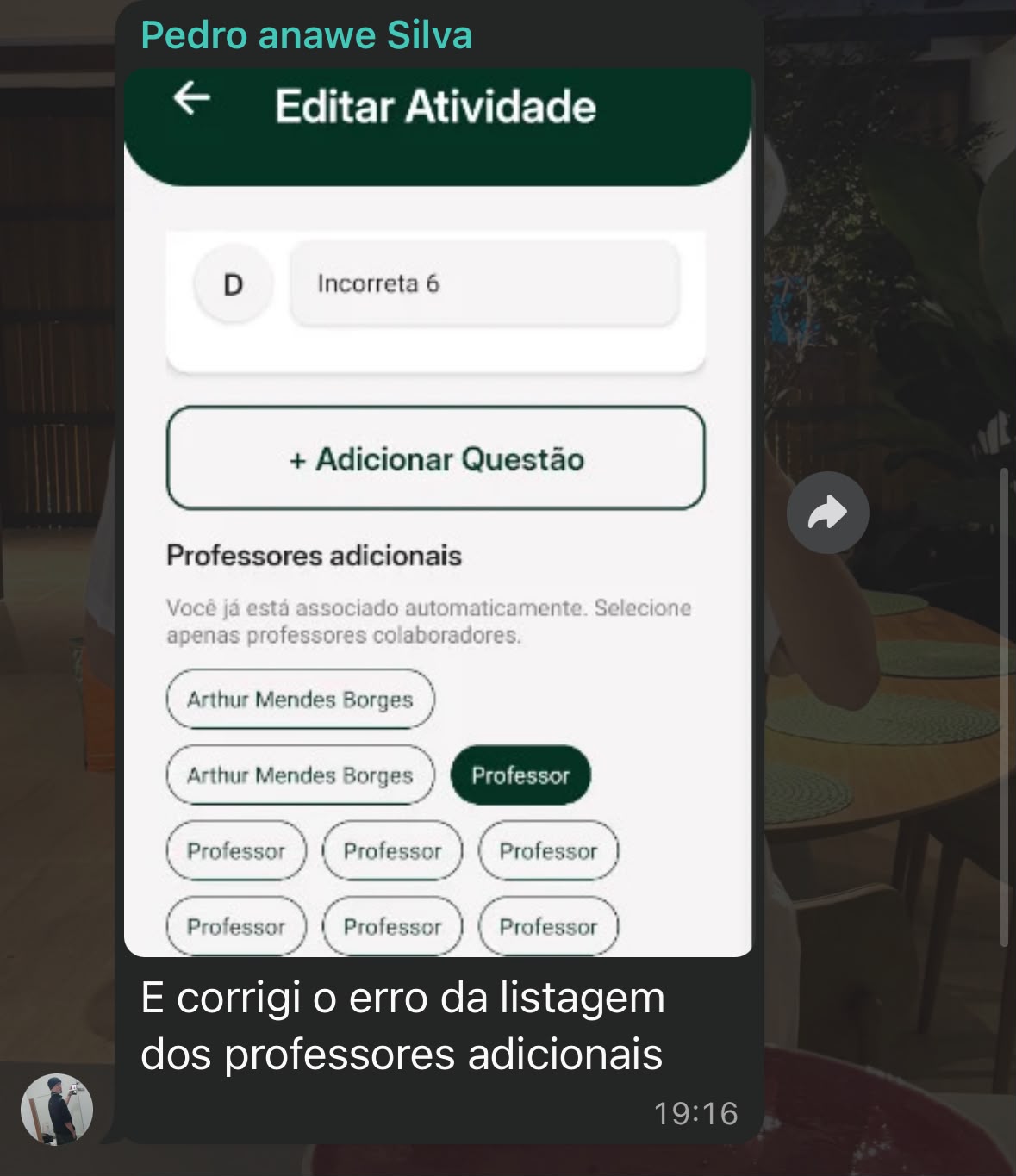 Correção na listagem dos professores adicionais