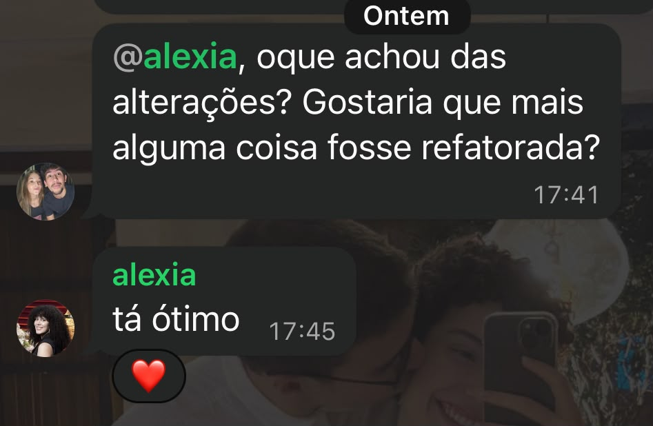 Feedback da cliente sobre os ajustes