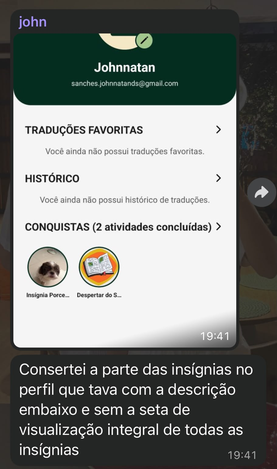Ajuste na visualização de insígnias do perfil