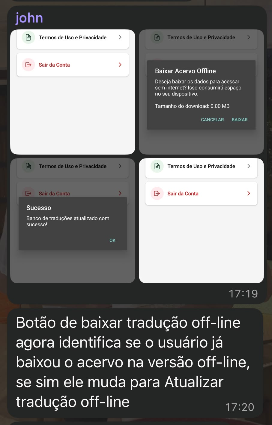 Ajuste final no visual do acesso offline