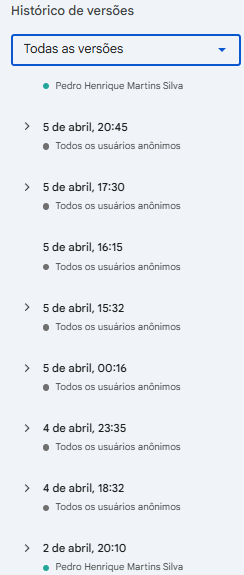 Print do histórico de versões